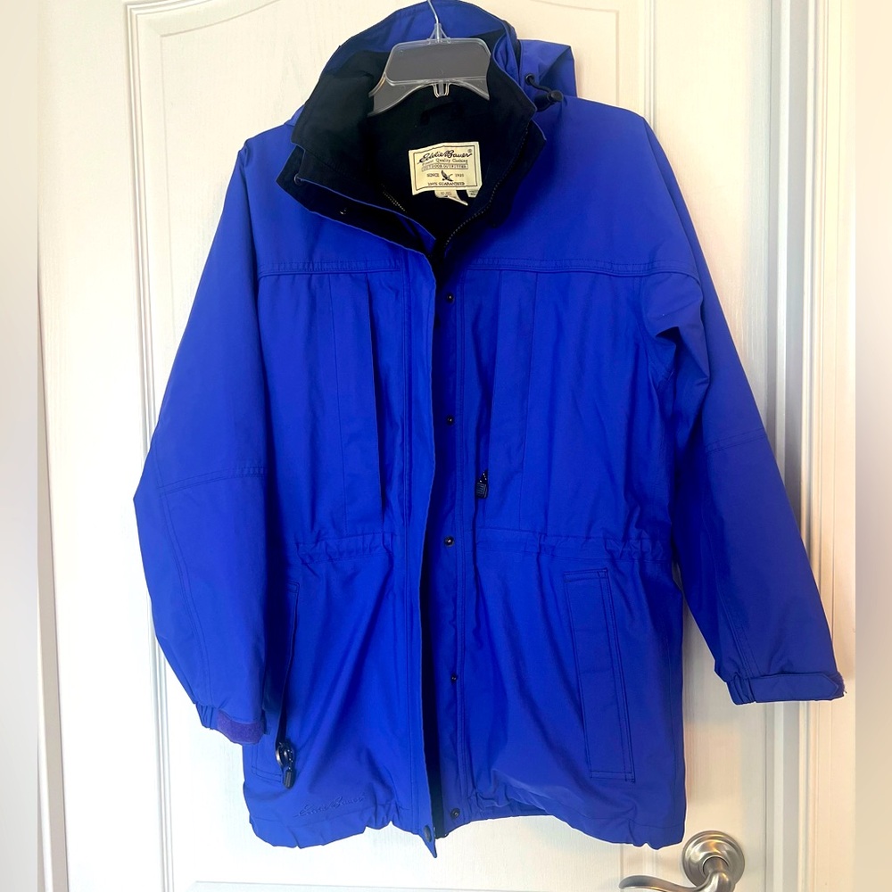 Eddie Bauer Blue Raincoat with Hood and Water-Resistant Shell